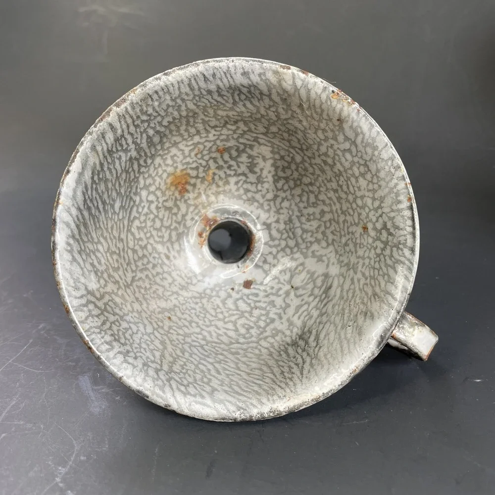 Vintage Small Gray Enamelware Graniteware Funnel Farmhouse 4 1/4